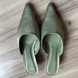 Zara Green Mules Pointed Toe Minimalist Design